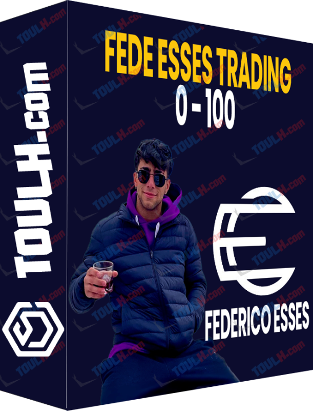 Fede Esses en portada de curso de trading de 0 a 100 con logotipo y fondo oscuro.