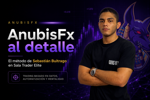 Sebastián Buitrago en promoción de curso de trading AnubisFx en Sala Trader Elite.