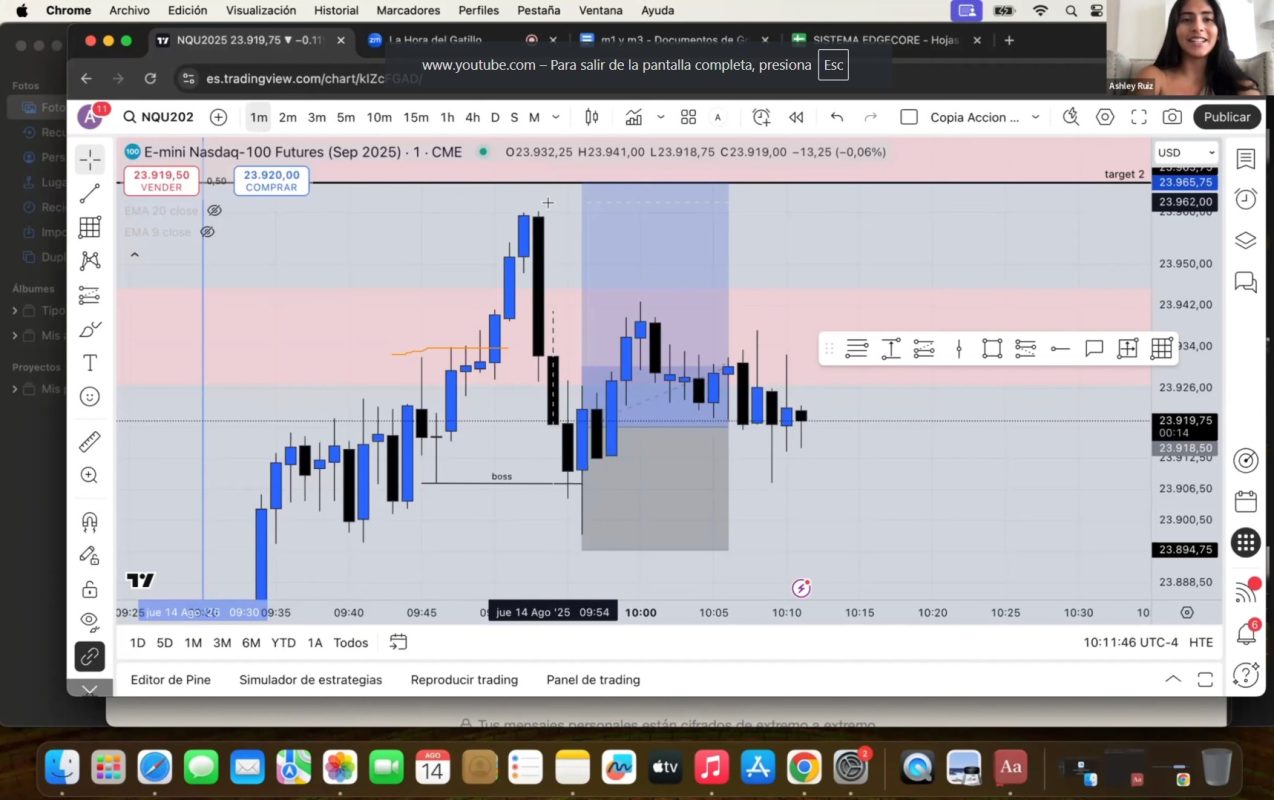 Gráfico de trading con velas y análisis técnico en plataforma de trading.