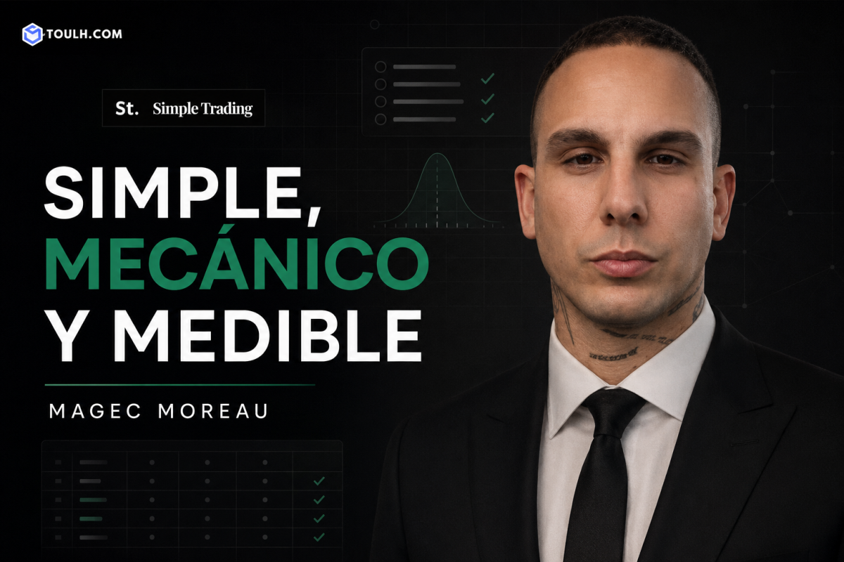 Imagen de Magec Moreau en un entorno de trading con gráficos y datos financieros.
