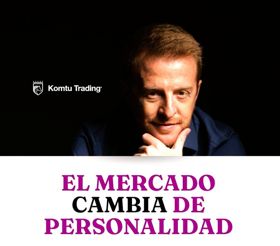 Hombre con expresión confiada y fondo oscuro, logo de Komtu Trading visible.