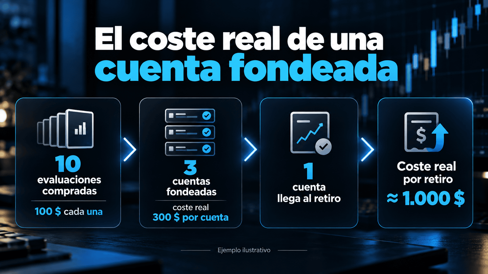 Infografía del coste real de una cuenta fondeada, enfoque de Cero Fondeado de Nuno Duarte